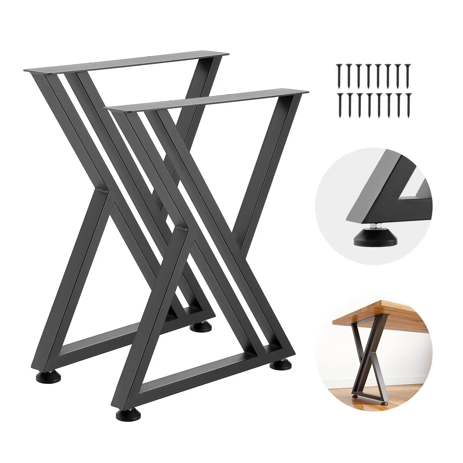 VEVOR Heavy-Duty Carbon Steel Table Legs (Set of 2, Black) - 24 x 23.6 x 29.1 in, 2204 lbs / 1000 kg Max Load, Sturdy & Stable Screw-In Support with Mounting Screws, Easy Installation, Instructions & Maintenance, for Workbench, Home Office Desk