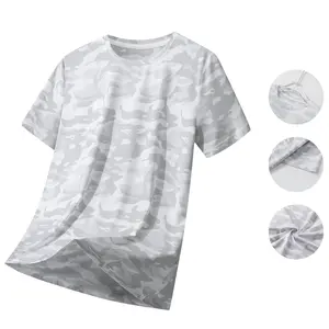 Men's camouflage print sports top short sleeve T-shirt, crew neck, breathable mesh design, suitable for summer wear