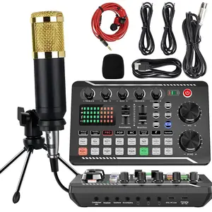 Complete Live Streaming Kit with External Sound Card, Adjustable Metal Tripod Stand, Microphone Holder, Noise Reduction USB Audio Mixer, Sound Board for YouTube TikTok Gaming Recording Broadcast Podcast Equipment Kit