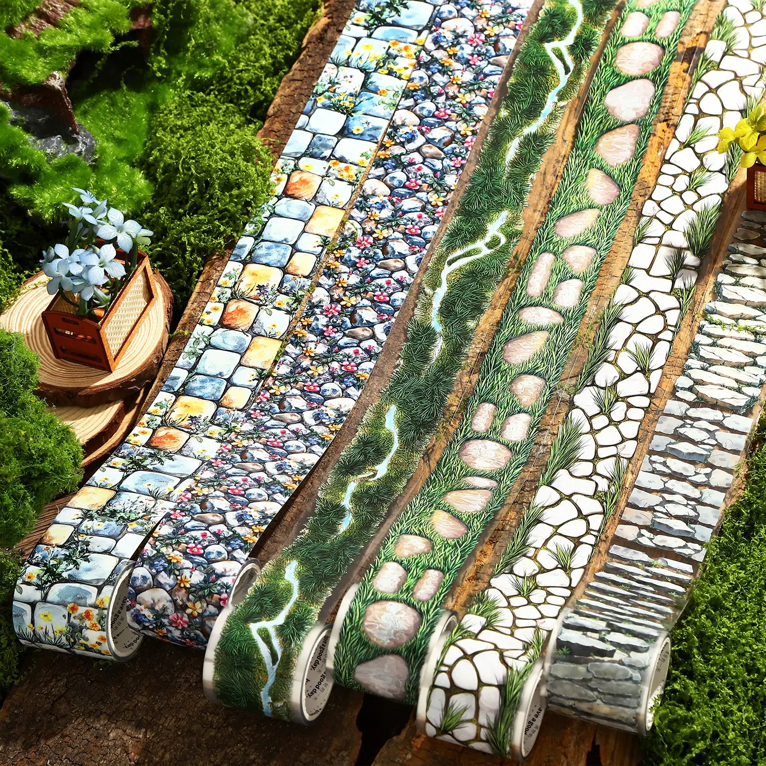 Handmade Craft Tape Roll/bag, Stone Path Series Decorative Tape, Stationery Water Bottle Multi-Scene Base Decoration Sticker, Decorative Stickers