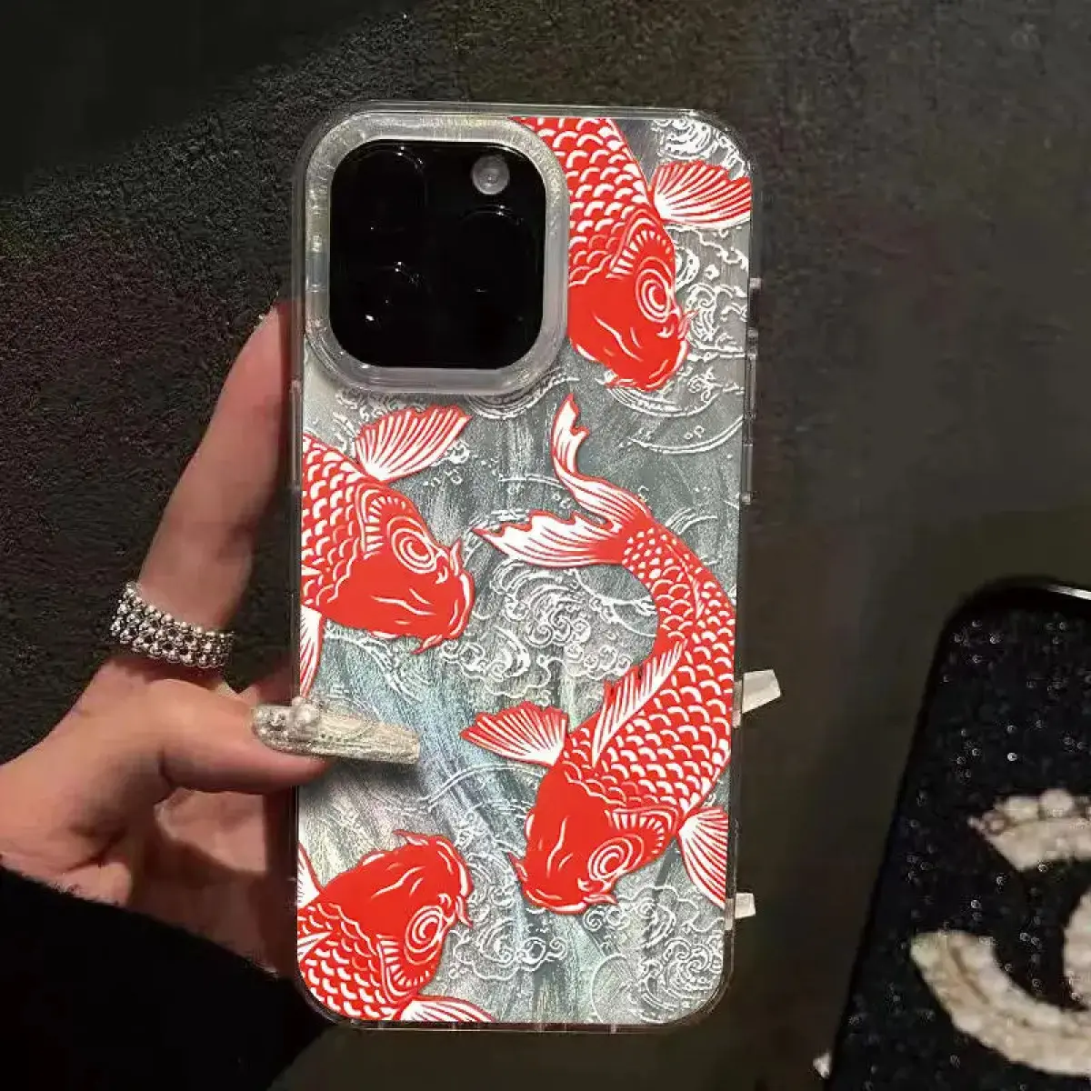 Cultural Koi Pattern Phone Case for iPhone 11-17 Pro Max/Pro/Plus/Air TPU+PET Anti-Fingerprint Anti-Shock Protection Shockproof Fish Cover Premium Casing Protector