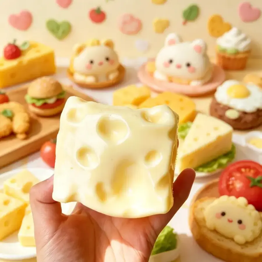 (Buy 1 Get 1 Free) Large Jumbo Cheese Squishy Toy - Free Mini Cheese Squishy Included, Moldable Anti-Anxiety Sensory Stress Relief Fidget Toy for Kids, Ideal Birthday Present & Party Favor