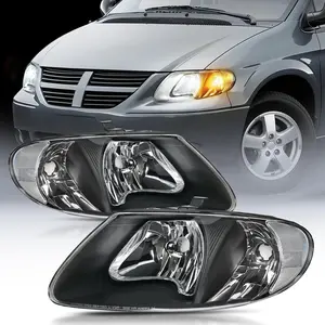 Nilight Headlight Assembly for 2001 2002 2003 2004 2005 2006 2007 Chrysler Town & Country 2001-2003 Voyager 2001-2007 Dodge Grand Caravan Replacement Black Housing Clear Reflector