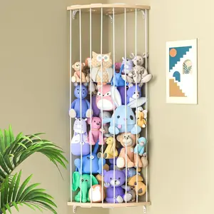 Animal Storage Wood Corner Plush Toys Holder with Star Pattern, Length Adjustable Hanging Stuffed Animal Toy Organizer Shelf for Nursery Play Room Bedroom Kid Room