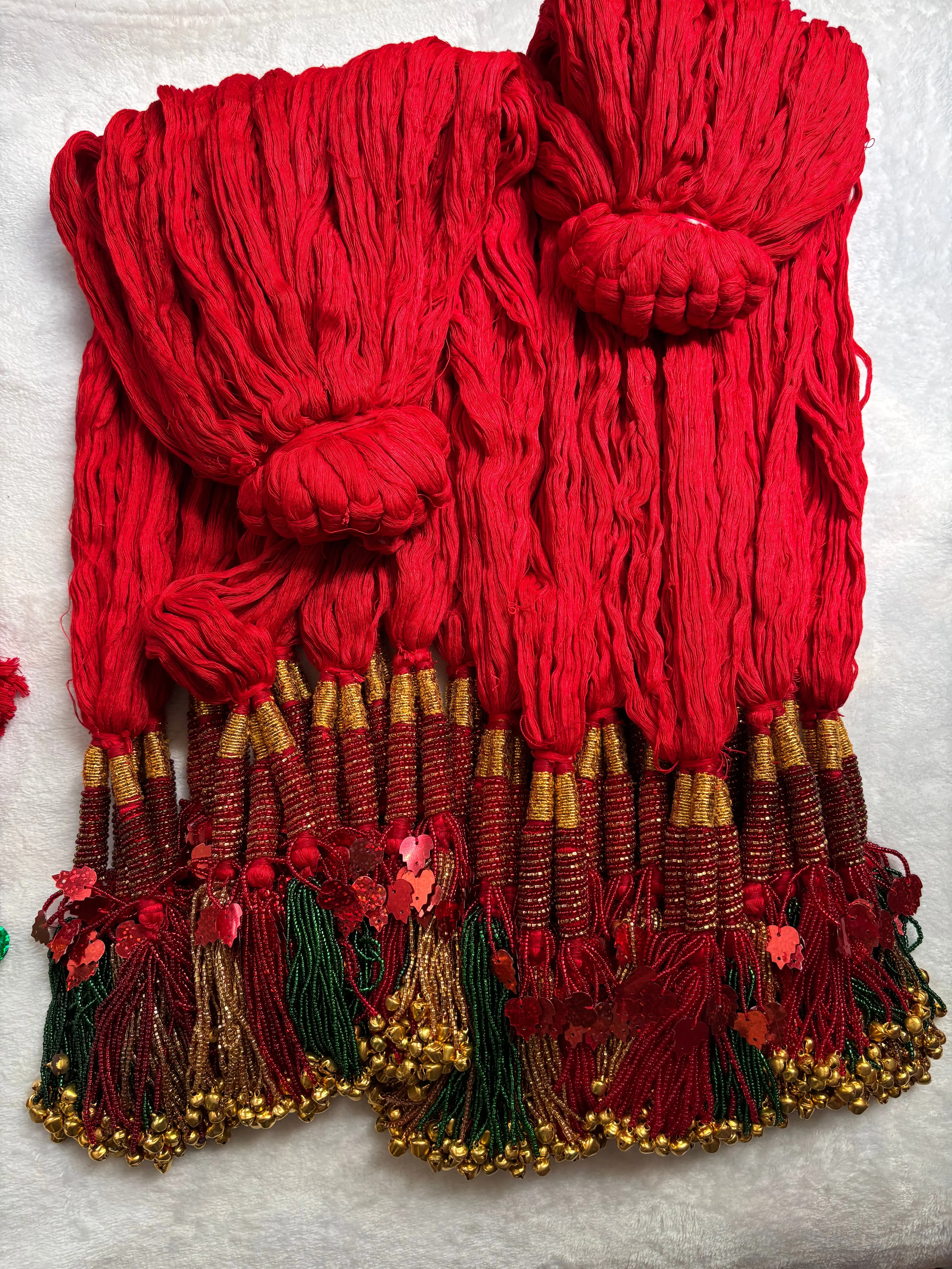 Traditional Nepali Lacha Dori Bridal Hair Piece/ Decorated Glass Bead Headpiece With Heavy Beads and Chime, Gold Accents, Dazzling Beadwork