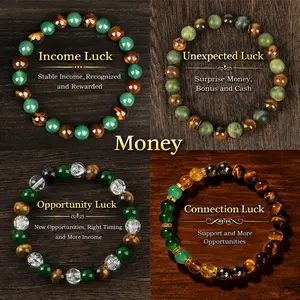 【Mother's Day Gift】Veliora Gift S 4pc Money Attraction Bracelet Set – Green Aventurine & Tiger Eye, Wealth, Money, jewelry protection bracelet encouragement gift fashion artificial bracelet of the day Colorblock Beaded Crystal Bracelet handmade