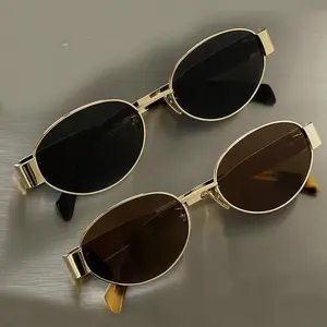 EunoiaLens 2 Pack Oval Metal Frame Sunglasses for Women Trendy Y2K Stylish UV400 Protection Sunglasses Accessories Gift for Beach Daily Use