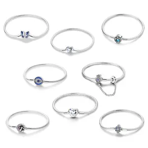 MULA S925 silver plated beaded bracelet set with blue CZ and enamel - butterfly, heart, galaxy and Celtic symbols, perfect gift for girls and women, compatible with Pandora beads and charms