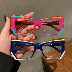 2pc French oil painting wind cat eye flat mirror cross-border artistic sense large frame glasses frame maximalist anti-blue light glasses