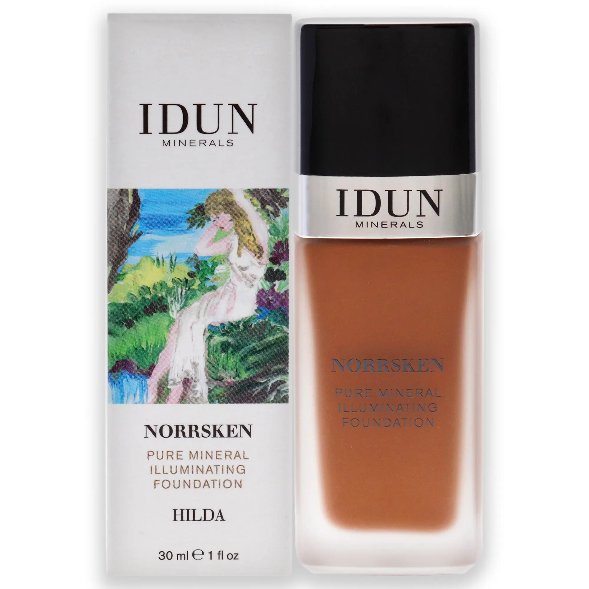 IDUN Minerals Norrsken Foundation - Longwear Liquid Foundation With Poreless, Luminous Coverage - Dewey, Glowing Finish - Vegan, Cruelty Free, and Silicone Free Makeup - 224 Hilda - 1 oz