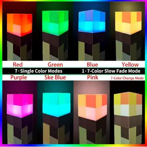 USB Rechargeable Torch Lamp 7-Color Night Light Wall Mountable Handheld Table Lamp for Nightstand Living Room Bedroom Gaming Room Adjustable Rgb Lighting Nighttime Lighting