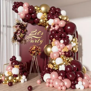 140pcs Burgundy Balloon Arch Kit, Emulsion Balloons in Rose Golden, Chestnut & Golden for Wedding, Birthday, Bridal Shower, Engagement, Summer Party Decorations - No Electricity Needed, Wedding Occasion, New Year Occasion, Birthday Party