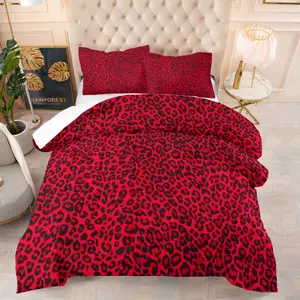 2/3 Pcs Fiery Red-Black Dense Leopard Print Bedding Comforter Set（Quilt/Comforter）, Comforter & 1/2 Pillowcases (no filler), All-Season, Dense Leopard Print, Fits Bedroom/Dorm/Rental Decor, Ideal for Passionate Retro Style Fans/Roommates/Birthday Gifters