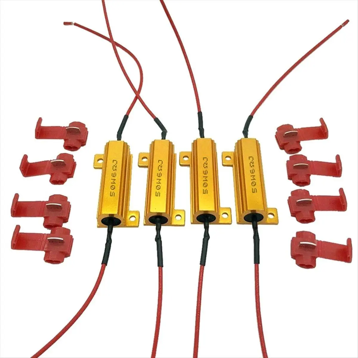 LED Turn Signal Load Resistors 50W 6Ω Aluminum 4-Pack - Fix Hyper Flash, Parallel Installation with T-Clips, 4 x 50W 6OHM Resistors for LED Bulb Conversion, Functional Vehicle Indicator Relay