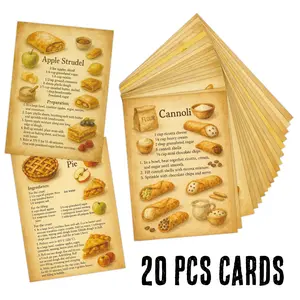 20pcs Vintage Dessert Making Cards, Pastry Recipe Cards with Essential Ingredients & Step-by-Step Instructions, Dessert Making Guide Cards, Gift for Bakers & Baking Enthusiast