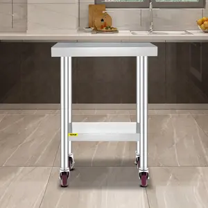 【Summervibes】VEVOR Stainless Steel Work Table 3-Stage Adjustable Shelf with 4 Wheels Heavy Duty Commercial Food Prep Worktable with Brake for Kitchen Prep Work,Stainless Steel Work Table