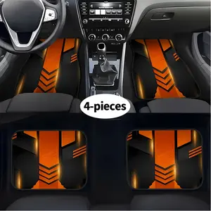 Four-piece set, 2D geometric pattern orange-black style car floor mats| Easy-to-clean material, suitable for cars, trucks, and SUVs, a great gift for Christmas and Halloween