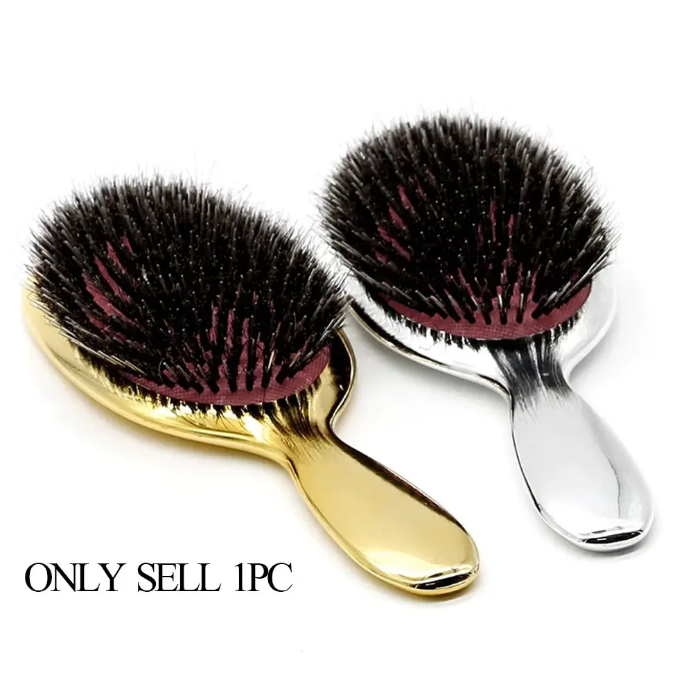 Luxury Gold & Silver Boar Bristle Paddle Hair Brush, Paddle Brushes, Oval Anti-Static Hair Comb, Anti Static Hairbrush, Scalp Massage Brush, Hairdressing Tool, Salon Styling Brush, Volumizing Brush, Volumizer Brush, Volume Brush
