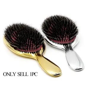 Luxury Gold And Silver Color Boar Bristle Paddle Hair Brush Oval Hair Brush Anti Static Hair Comb Hairdressing Massage Comb Premium Hair Brush Styling Brush