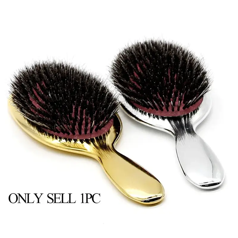Luxury Gold & Silver Boar Bristle Paddle Hair Brush, Paddle Brushes, Oval Anti-Static Hair Comb, Anti Static Hairbrush, Scalp Massage Brush, Hairdressing Tool, Salon Styling Brush, Volumizing Brush, Volumizer Brush, Volume Brush, Hair Styling Tools