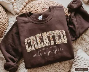 Jesus Sweatshirt or Shirt,Created with a purpose,Floral Sweater,Gift for Christian Women,Bible Verse Sweatshirt,Trendy Crewneck,Inspirational Cotton Graphic Tees Funny Meme Gildan Shirt Tee Sweatshirt Hoodie