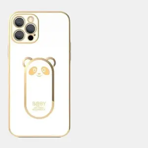 Panda Magnetic Ring Holder Phone Case Cover - Shockproof Protection, Available in Solid Color, Non iPhone Branding, TPU & Electroplating, Black