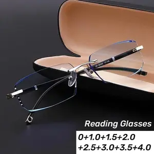 Unisex Diamond Cut Myopia Glasses Women Men Blue Light Blocking Computer Eyewear Fashion Luxury Rimless Far Sight Eyeglasses
