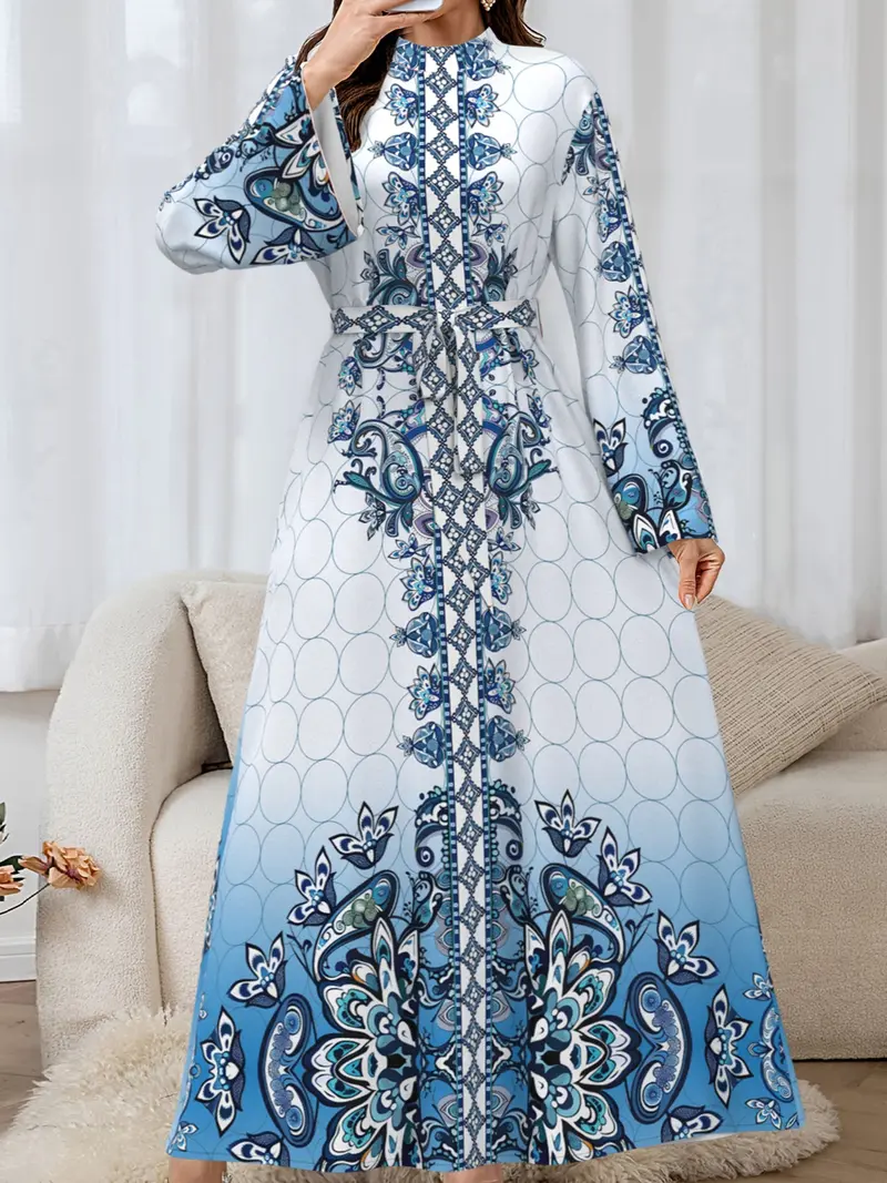 chinese dress ladies Delicate Embroidery Dubai Kaftan Abaya Arabic Dress XS / 60 Inches / Matching Embroidered Scarf (24 x 71 Inches)