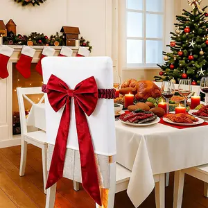 4 Piece Burgundy Christmas Chair Bows, Velvet Garland Ribbon Butterfly Knot Party Holiday Wedding Valentine's Day Decoration, Model Xinghao