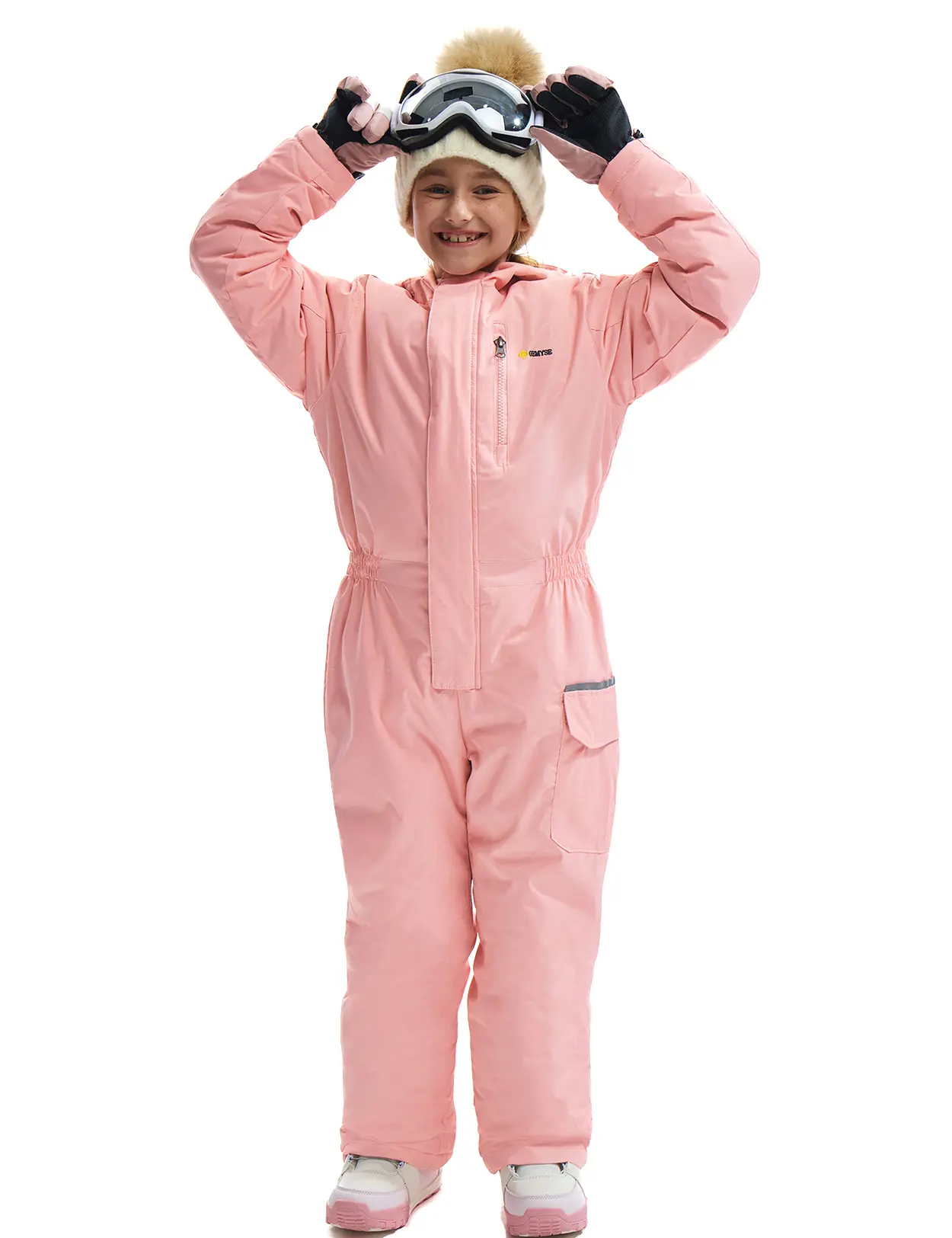 GEMYSE Girls' Hooded Ski Onesie Set - Winter Outdoor Waterproof, Windproof, Warm, Multi-Pocket, Durable Ski Suit for Skiing, Cold Weather (Boosts Warmth)