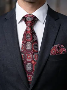 Men's Tie Pocket Square Set All Seasons Paisley Flower Pattern Business Wedding Gift Jacquard Woven Tie, 2 Piece Men's Accessories