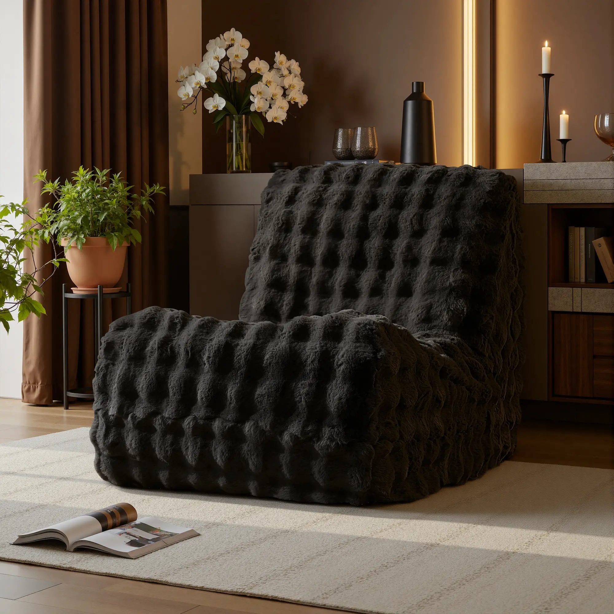 ALTRIGUS Giant Bean Bag Chair for Adults, Large Memory Foam BeanBag Chairs, Oversized Bean Bag Sofa with Filler, Faux Fur Big Reading Chair Comfy Floor Sofa Chair