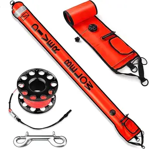 Dving Scuba SMB, Dive Reel and Clip Set, 5FT Diving Surface Marker Buoy (DSMB) with 100FT Reel/Lead Weight Extra Storage Bag, Scuba Signal Tube Inflatable Marker for Diver Underwater Sports