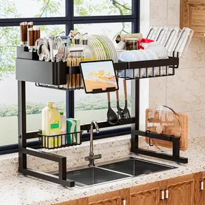 Over Sink Dish Drying Rack, Large Capacity Snap-On Dish Drainer, Rust-Proof Space Saver for Kitchen Countertop & Apartment Essentials