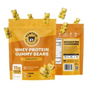 Yumtein Protein Gummy Bears - 15g Whey Protein, 0g Sugar, 0g Fat - Sugar Free Keto Candy Alternative - Halal Beef Gelatin - Natural Colors - Pineapple (150 Cal)