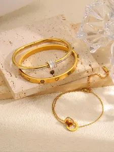 Light Luxury Elegant Stainless Steel Embossed Heart Bracelets & Small Waist Bracelet & Roman Bracelet, Fashion Jewelry Set for Women