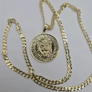FASHION necklace with LION Cuban link style 24"inches gold-plated