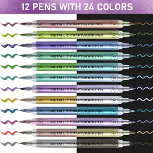 New 12-Piece 24-Color Metallic Markers, Vibrant and Silver Color for Creative Projects, Ideal for Office and School Supplies, Art Markers Pen
