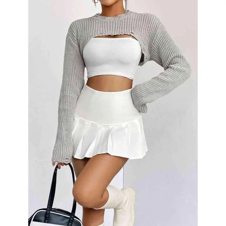 Distressed Long Sleeve Cropped Sweater