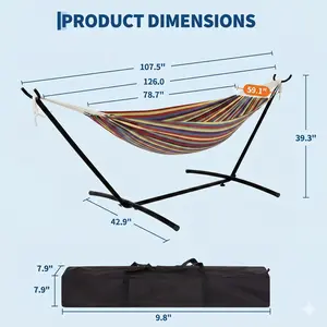 Potable  2 person Hammock with Stand Included 450lb Capacity Space Saving Steel Stand,Premium Carry Bag Included,Suit for Outside,Indoor,Yard,Camping,Patio Furniture