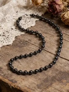 Fashion Vintage Hematite Stone Beaded Necklace, Unisex Short Chain Jewelry, Natural Stone Material, Retro Style, All Seasons Wear