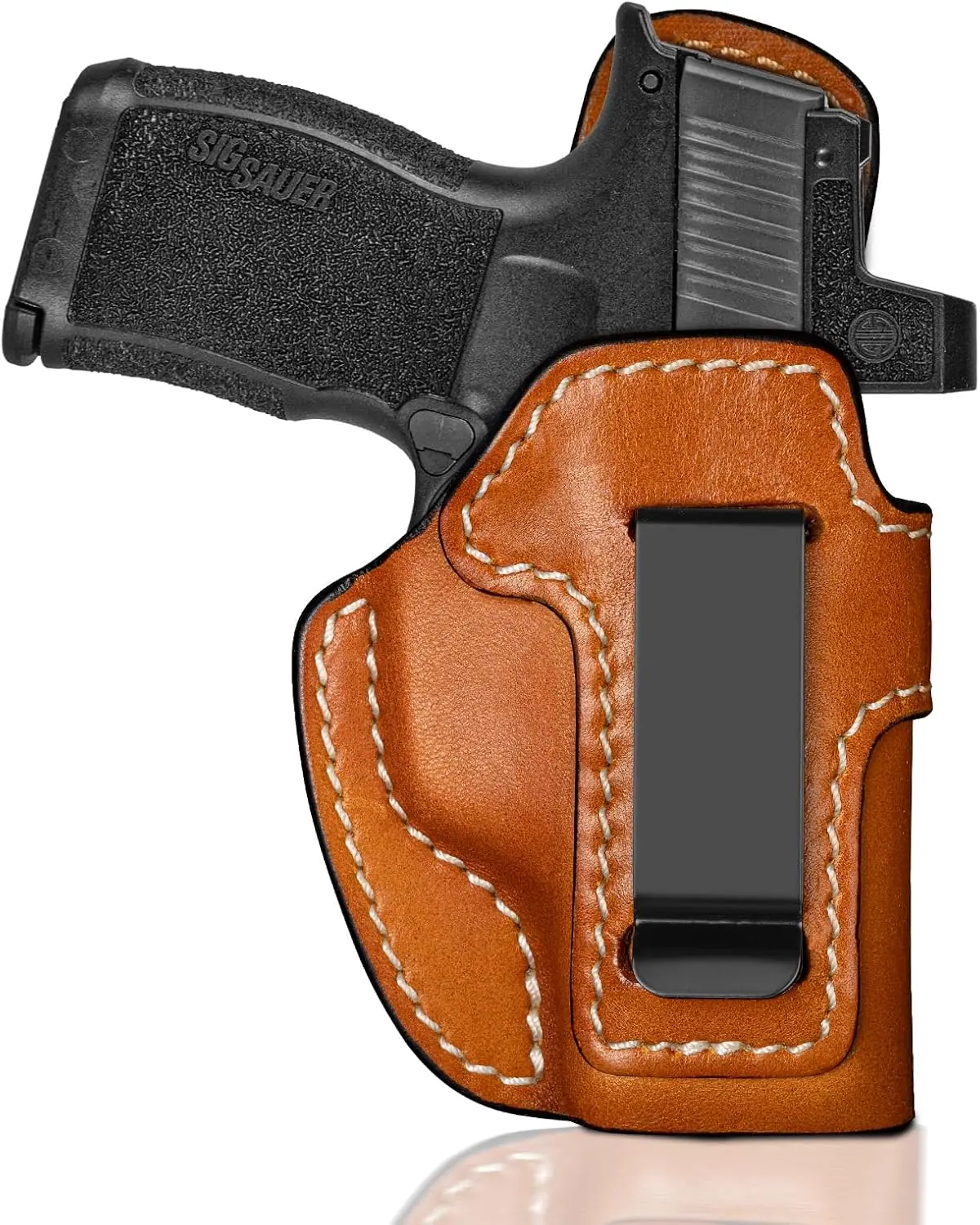 Premium IWB Leather Holster for SIG Sauer P365, P365X, P365XL, Optic-Ready Concealed Carry Holster, Molded Leather, Steel Clip Fits 1.75" Belt, Inside Waistband, Classic Brown Color, Right/Left Hand