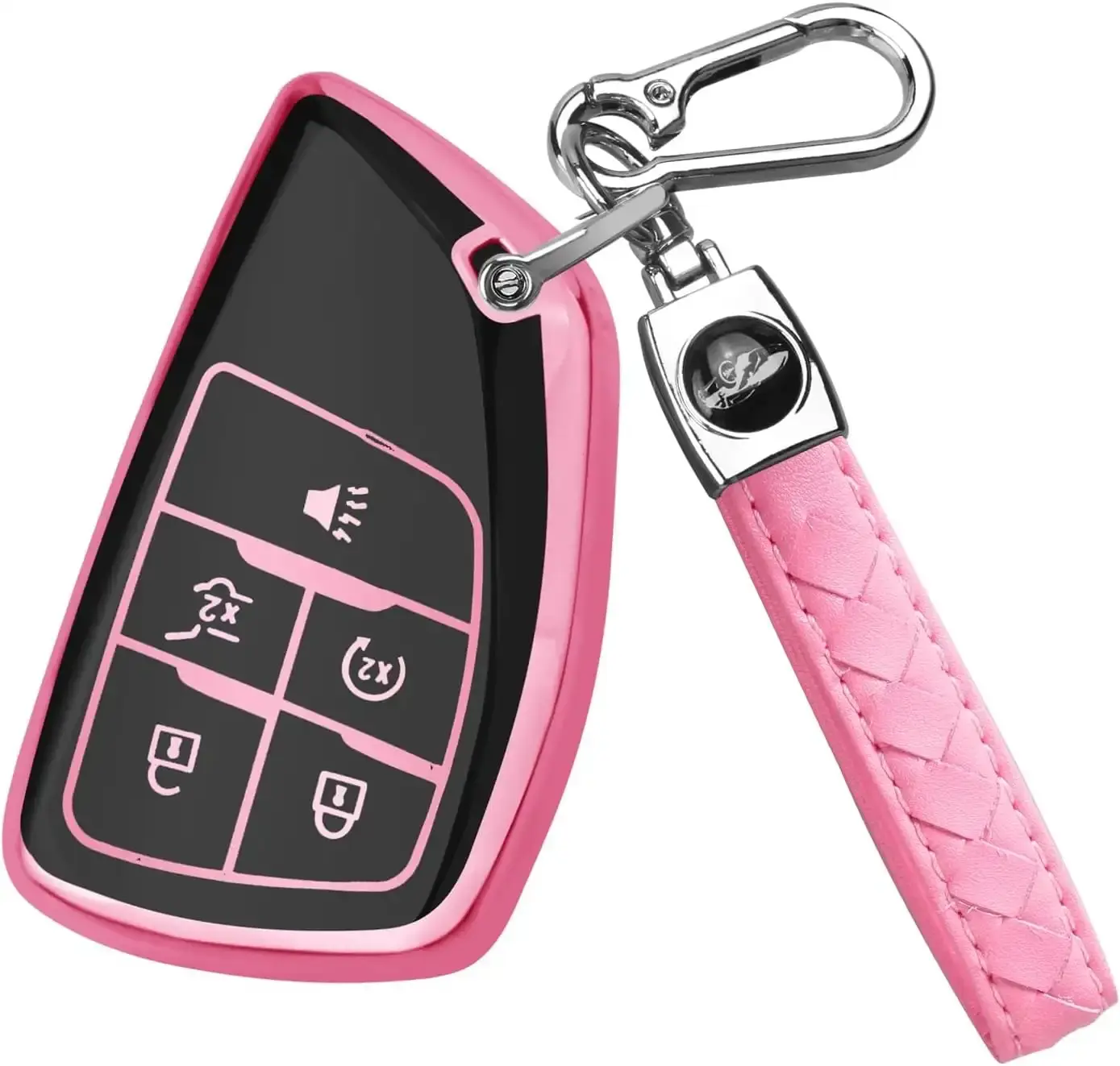 Chevy/GMC 5-Button Car Key Fob Cover with Keychain - Soft Pink Car Interior Accessory for 2021-2025 Yukon, Tahoe, Suburban, Silverado, Sierra 1500/1500HD/2500HD/3500HD, Offers Protection