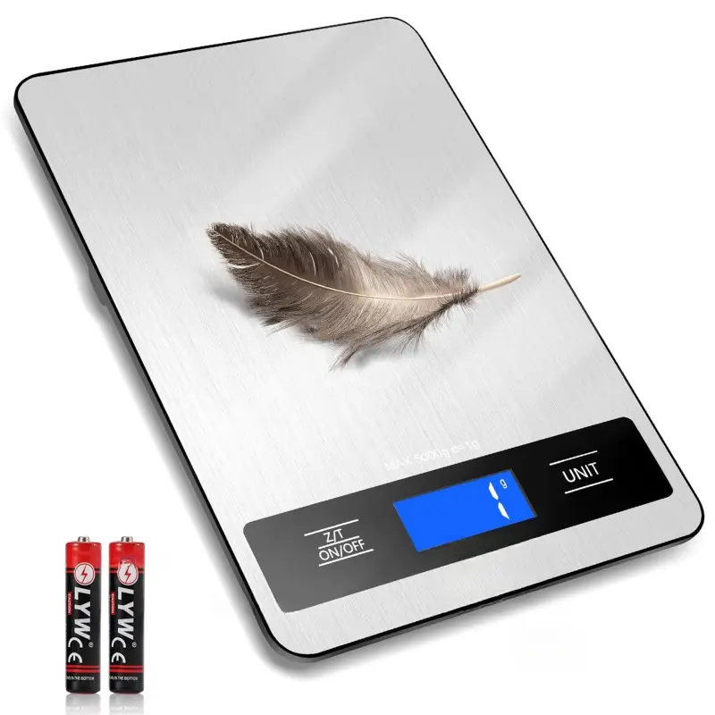Food scale, 11-pound kitchen scale, with an accuracy of 0.05 ounces/1 gram, featuring 6 weighing units and a LCD display, stainless steel digital scale, suitable for baking, cooking, and meal preparation -