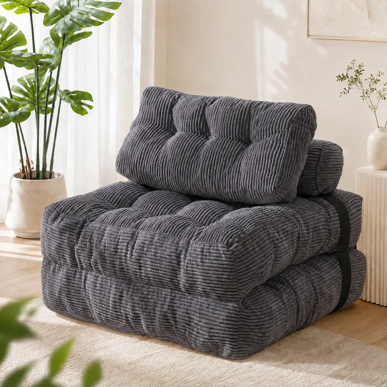 HARBORA 3-in-1 Corduroy Folding Sofa Bed, Tufted Convertible Sleeper Chair with Back Support, Fold-Out Floor Lounger for Small Spaces, Living Room, Bedroom and Apartment,bonelesscouches comfy couch,back-to-school season