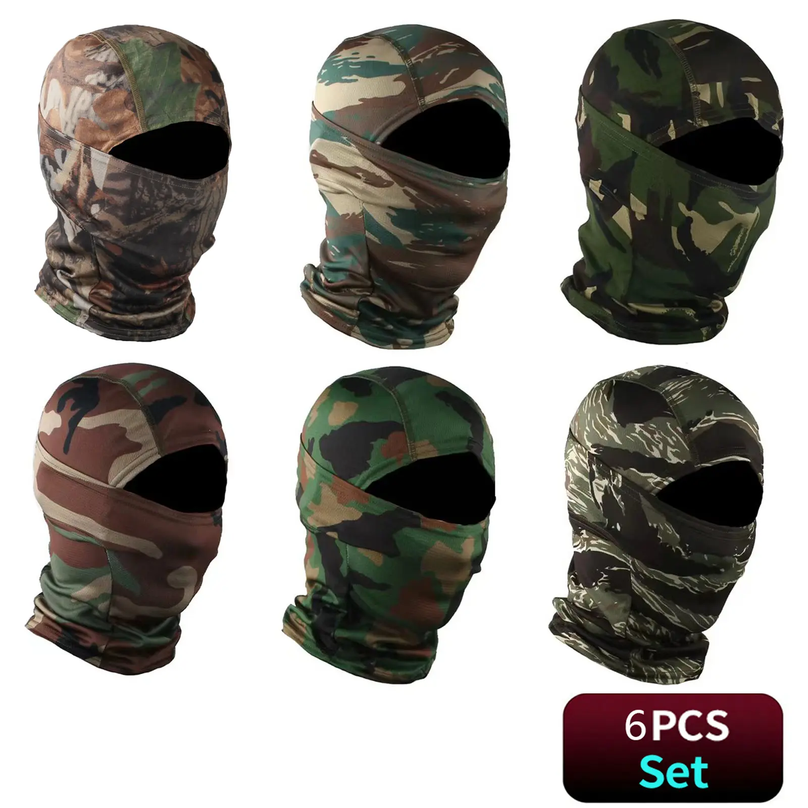 6PCS Camouflage Tactical Balaclava Face Masks - Durable, Washable Outdoor Sports Gear with UV Protection for Motorcycle Riding, Hiking