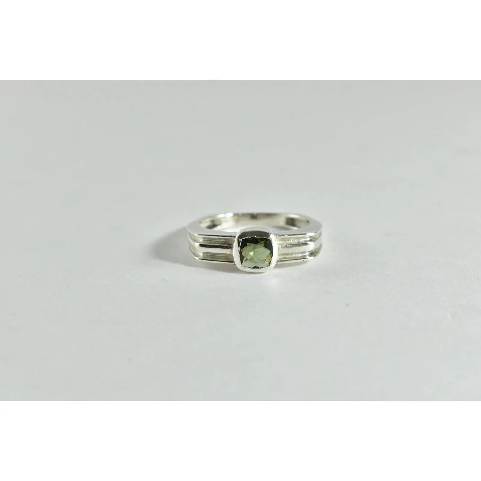 Faceted 6mm Moldavite Sterling Silver Mens Ring, Handcrafted