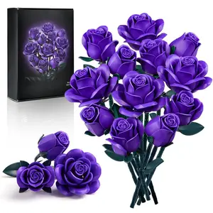 DIY Pure Purple Rose Brick Bouquet – Artistic Building Kit for Adults, Bold Decor Statement or Christmas Gift for Romantic Souls