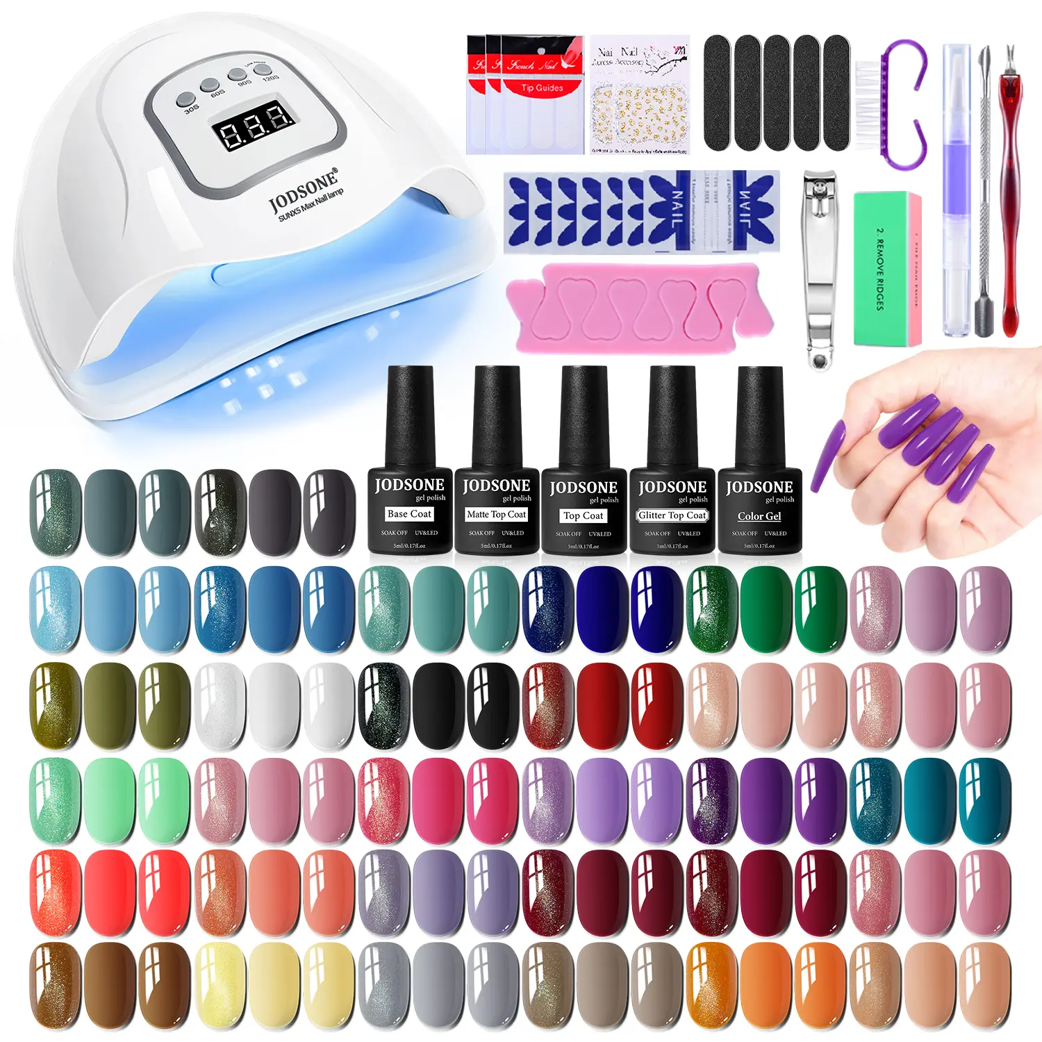 JODSONE Low Odor Gel Polish Set with 150W Super Fast UV LED Nail Lamp - 32 Colors Soak-Off Formula, Manicure Tools, Gloss Finish, Glitter Options, Nail Care Supplies, Automatic Light, At-Home Manicure, Beautiful Gifts for Women