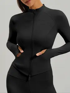 Women's Outdoor Sport Hiking Zipper Jacket with Pockets, Outdoor Sportswear, Sports Yoga Jacket, Running Yoga Coat, Casual Hooded Design, Perfect for Travel & Daily Wear